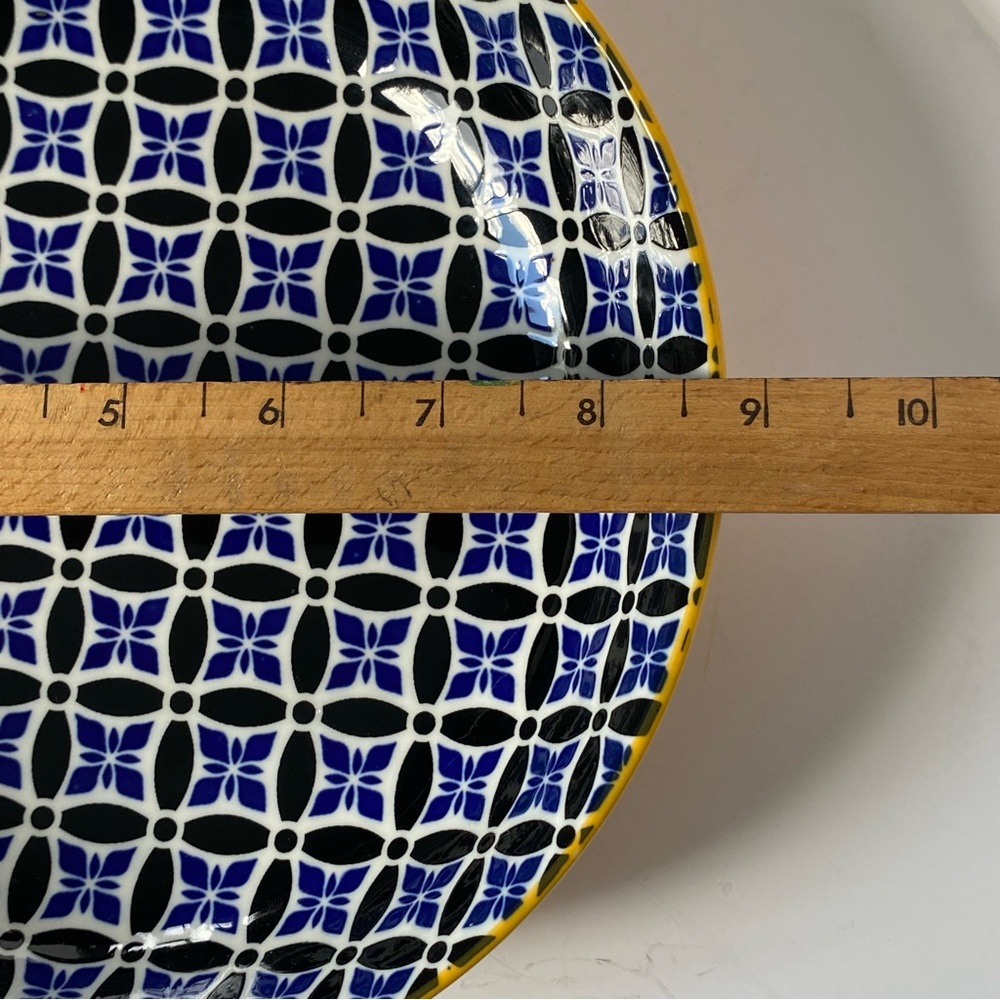 Metahom Serving Bowl Ceramic 8.75” Blue Yellow Honeycomb Bottom Floral Print - Picture 10 of 16